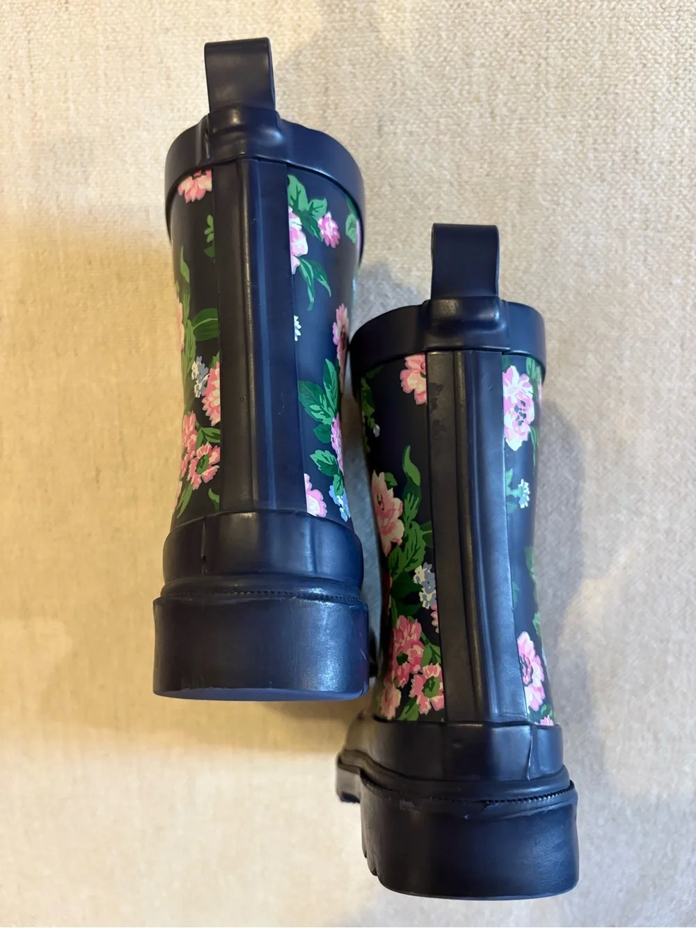 Janie & Jack Navy Floral Rain Boots with Pink Flowers Sz 4 Toddler